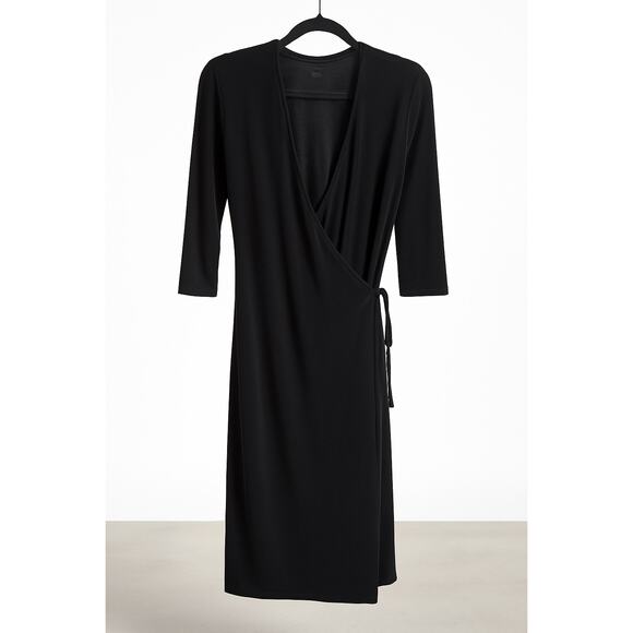 Lane Bryant Black Wrap Dress Size 14/16 | 3/4 Sleeve V-Neck Midi Dress Plus Size - Picture 1 of 2